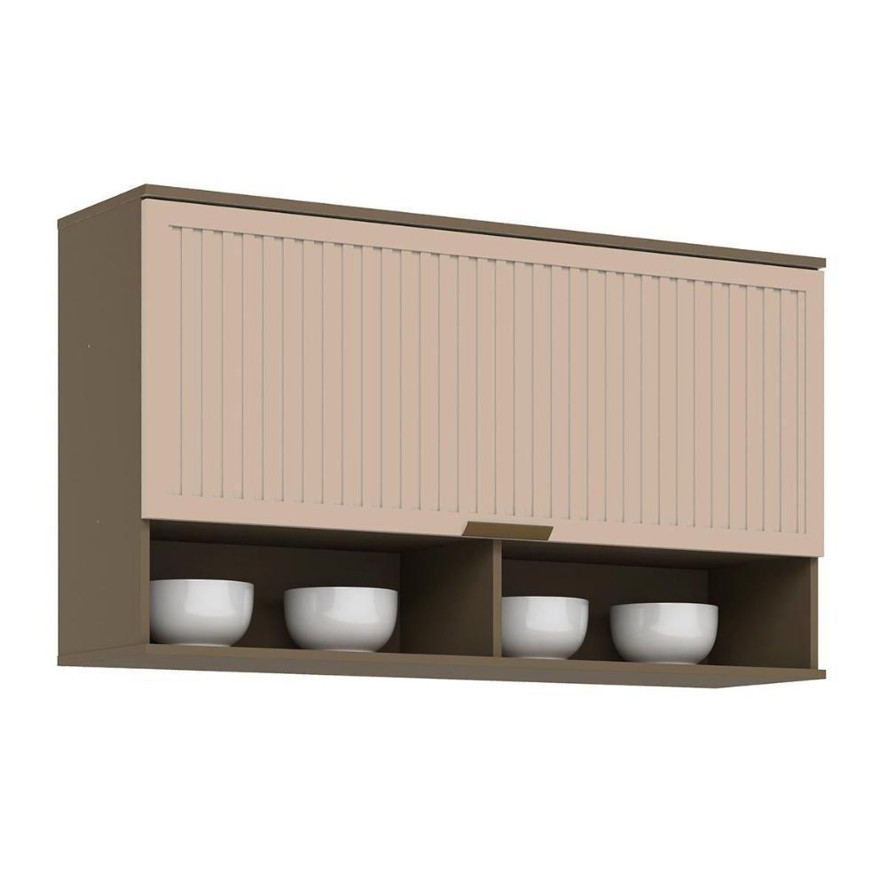 Armário Aéreo p/ Cozinha Connect c/1 Porta Basculante Ripada 120cm Duna/Cristal - Henn - 1