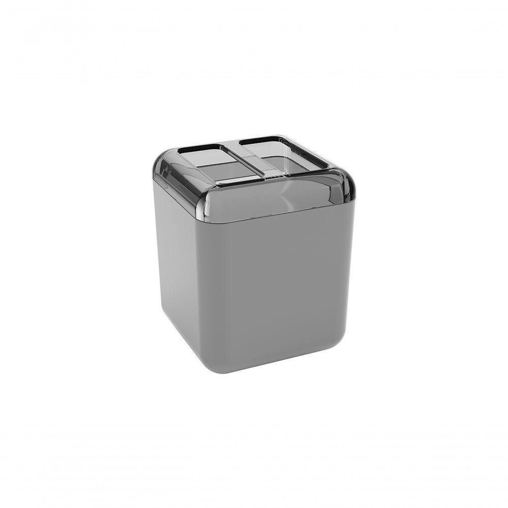 Porta-escova De Dentes Cor Cinza Frio E Fumê Plástico Linha Cube Coza - 1