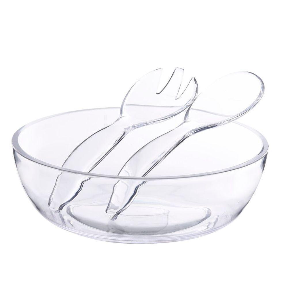 Conjunto De Saladeira + 2 Talheres Em Acrílico Transparente Kenya - 1