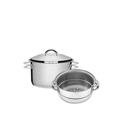Cuscuzeira Tramontina Solar Em Aço Inox Fundo Triplo Com Alças 2 Peças 16 Cm