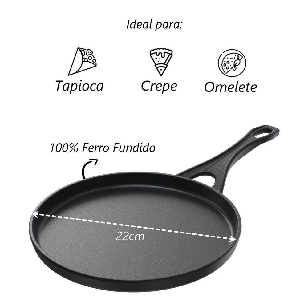 Tapioqueira Com Cabo De Ferro Fundido Panqueca Crepe 22cm - 2