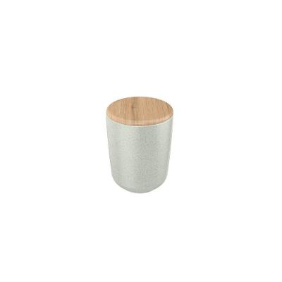 Porta Algodão E Cotonete Em Cerâmica Tampa De Bambu Osaka Ou 8 X 10,5 Cm Cor:preto Marmorizado