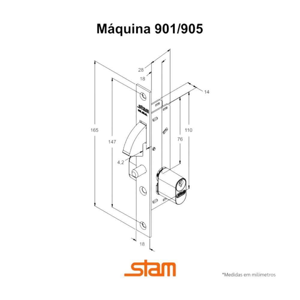 Fechadura 901 Espelho Grafite Inox Porta Correr Externa - Stam - 3