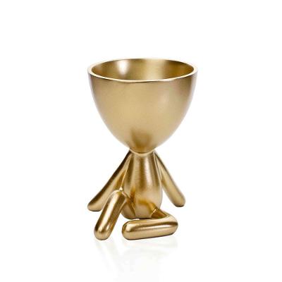 Vaso Decorativo Bob Robert Sentado Em Poliresina Dourado 14,5 Cm M02 - D'rossi