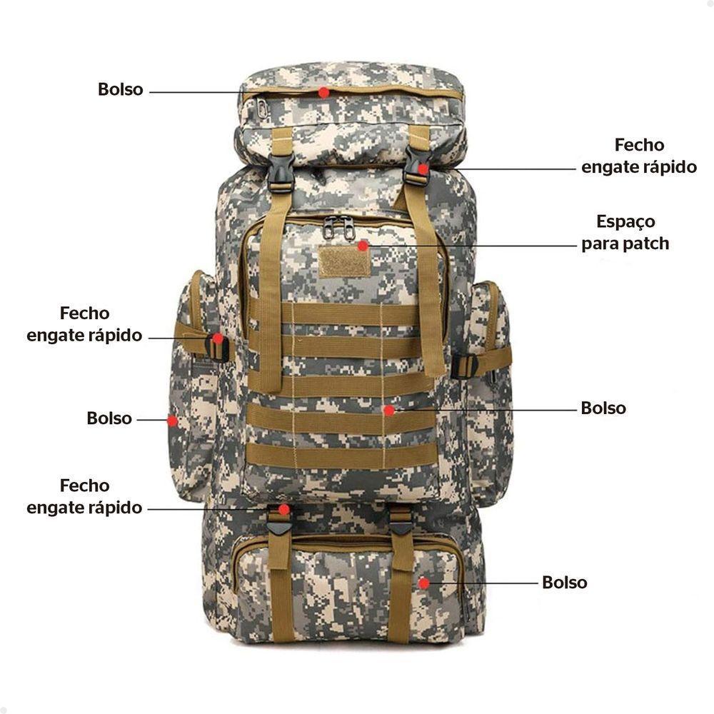 Mochila Tática Lorben Camuflada Militar Trilha Camping Trekking Aventura 80 Litros - 6