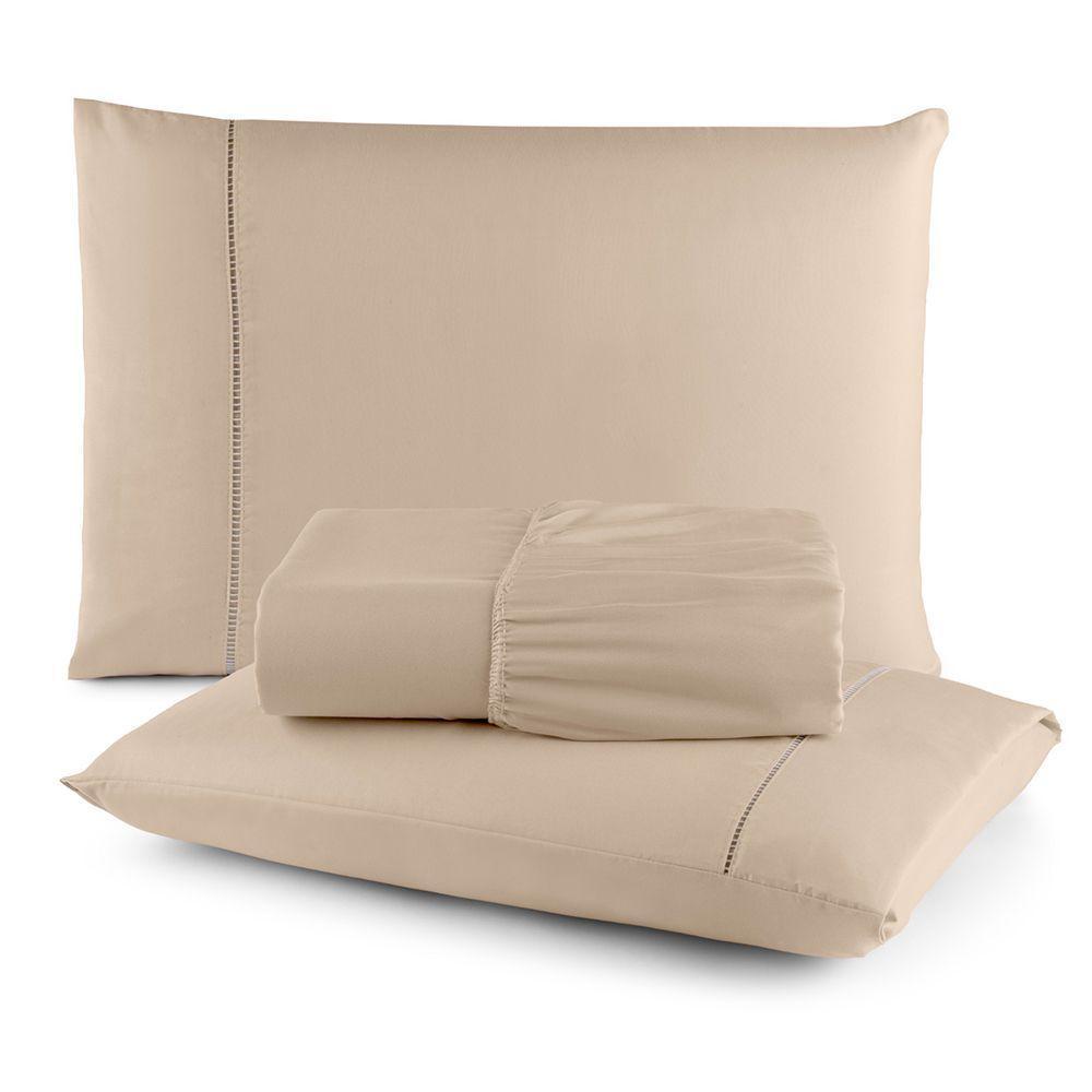 Jogo De Lençol Sonobom 400 Fios Solteiro 2 Pçs Barato - Avelã - 1