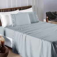 Jogo De Lençol Helena Casal 4 Peças Micropercal 400 Fios Ponto Palito Macio - Cinza - 5