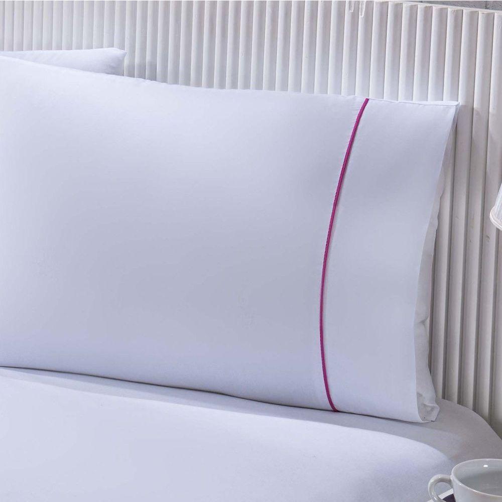 Jogo De Cama Lençol 100% Algodão Percal 150 Fios Queen Gran Moratta 3 Peças - Branco E Rosa - 1