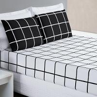 Jogo De Lençol Casal Padrão Austin Micropercal 200 Fios - 3 Peças Cor Xadrez Preto - 1