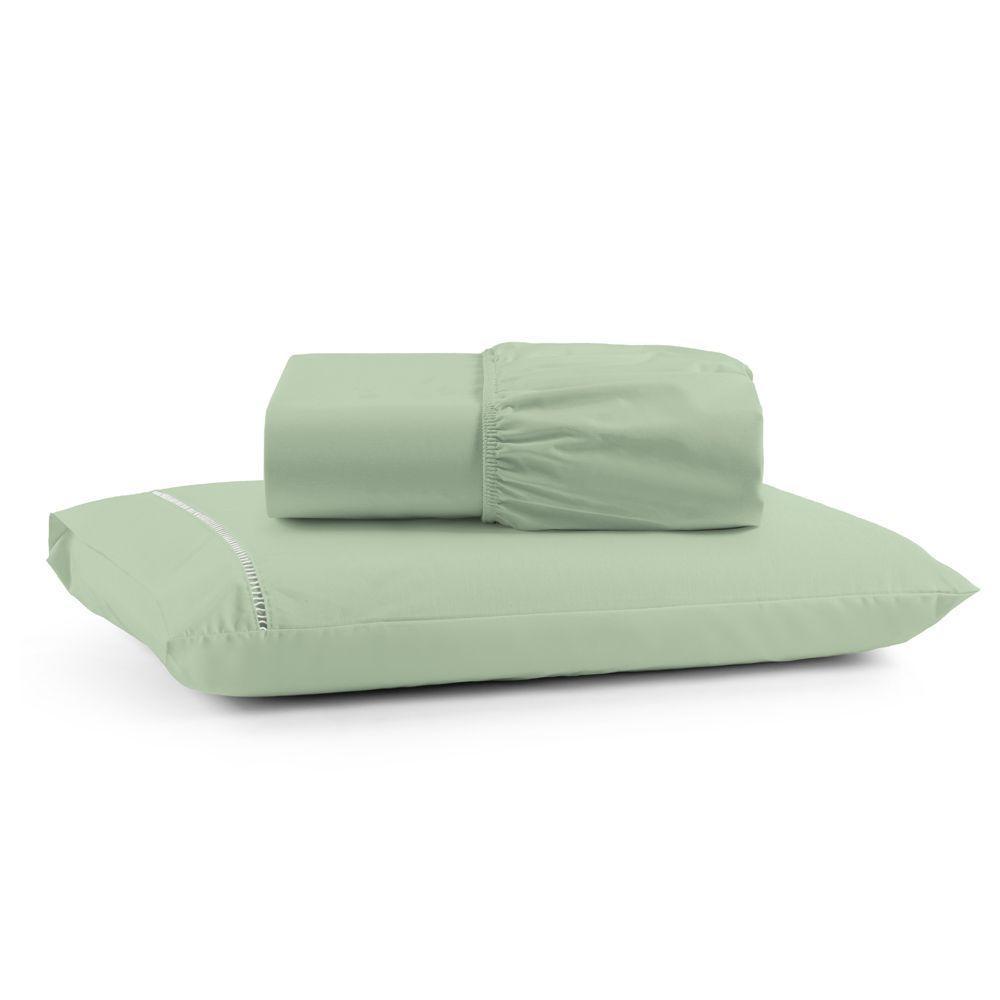 Jogo Cama Lençol Bali Solteiro Percal 180 Fios 100% Algodão Ponto Palito 2 Peças - Verde - 1