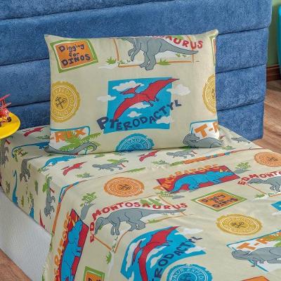 Jogo De Cama Lençol Bouti Infantil Kids Solteiro 03 Peças - Dino.