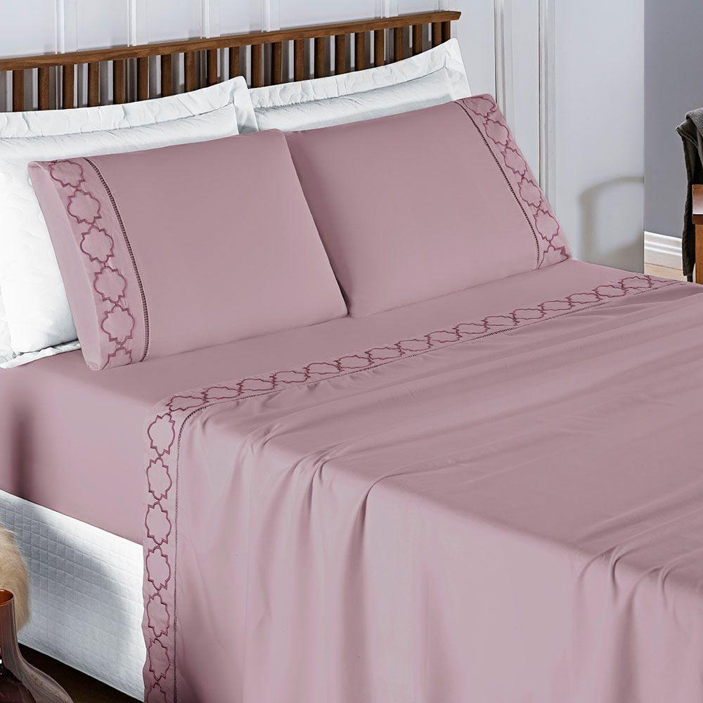 Jogo De Lençol Helena Queen 4 Peças Micropercal 400 Fios Ponto Palito Macio - Uva - 4