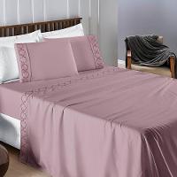 Jogo De Lençol Helena Queen 4 Peças Micropercal 400 Fios Ponto Palito Macio - Uva - 3