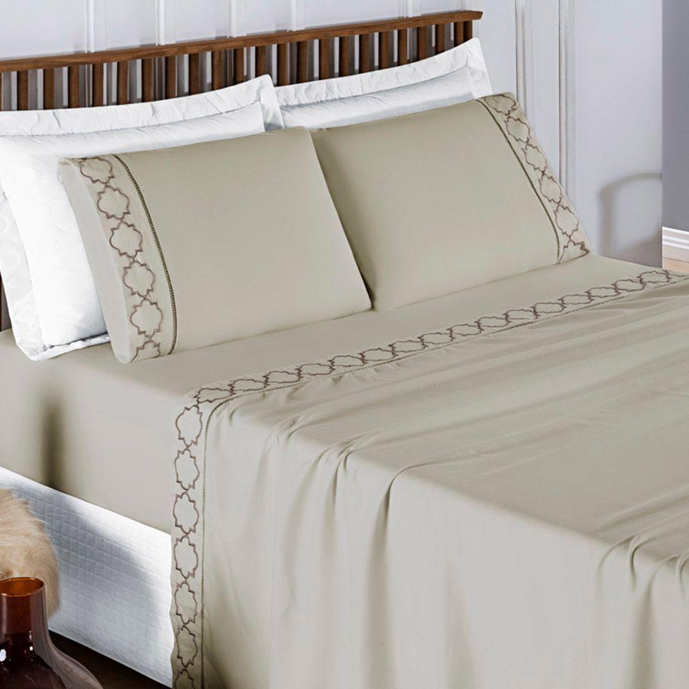 Jogo De Lençol Helena King 4 Peças Micropercal 400 Fios Ponto Palito Macio - Cáqui - 2