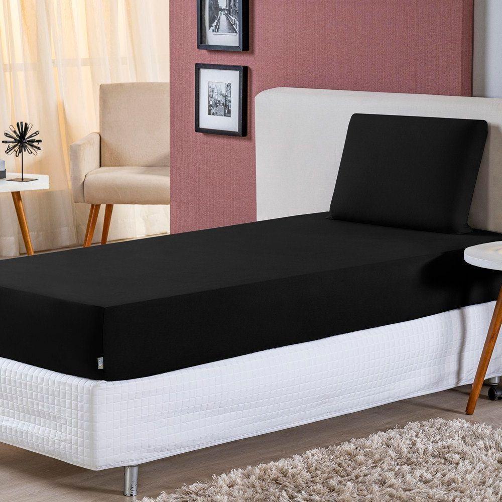 Jogo De Lençol Solteiro Malha 100% Algodão 2 Peças Cor Preto - 1