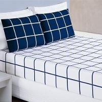 Jogo De Lençol King Austin Micropercal 200 Fios - 3 Peças Cor Xadrez Marinho - 1