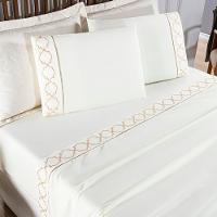 Jogo De Lençol Helena Casal 4 Peças Micropercal 400 Fios Ponto Palito Macio - Palha - 1