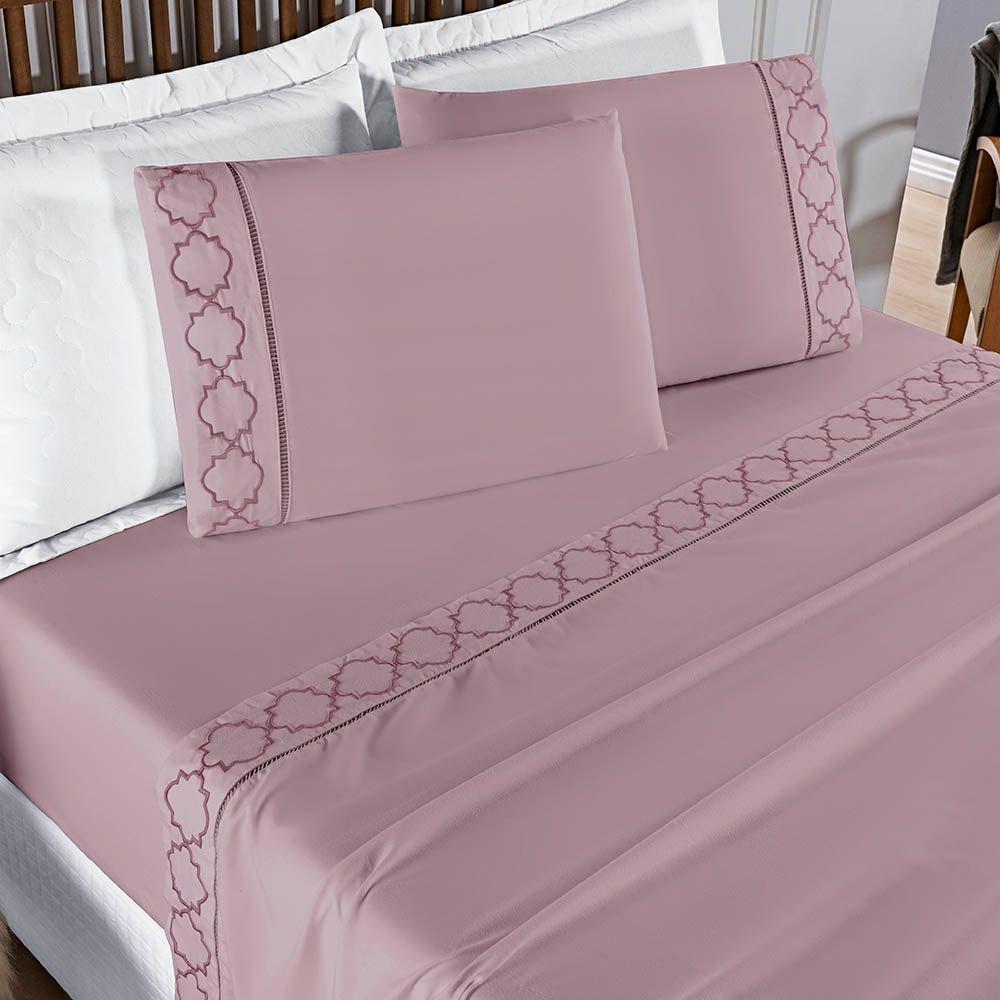 Jogo De Lençol Helena King 4 Peças Micropercal 400 Fios Ponto Palito Macio - Uva - 1