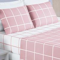 Jogo De Lençol King Austin Micropercal 200 Fios - 4 Peças Cor Xadrez Rosa - 2