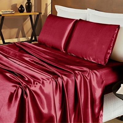Jogo De Cama Lençol Cetim Queen Romantic 04 Peças - Vinho.