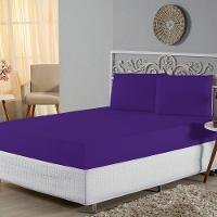 Jogo De Lençol Casal Padrão Malha 100% Algodão 3 Peças Cor Roxo - 1