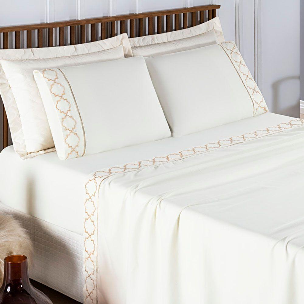 Jogo De Lençol Helena Queen 4 Peças Micropercal 400 Fios Ponto Palito Macio - Palha - 6