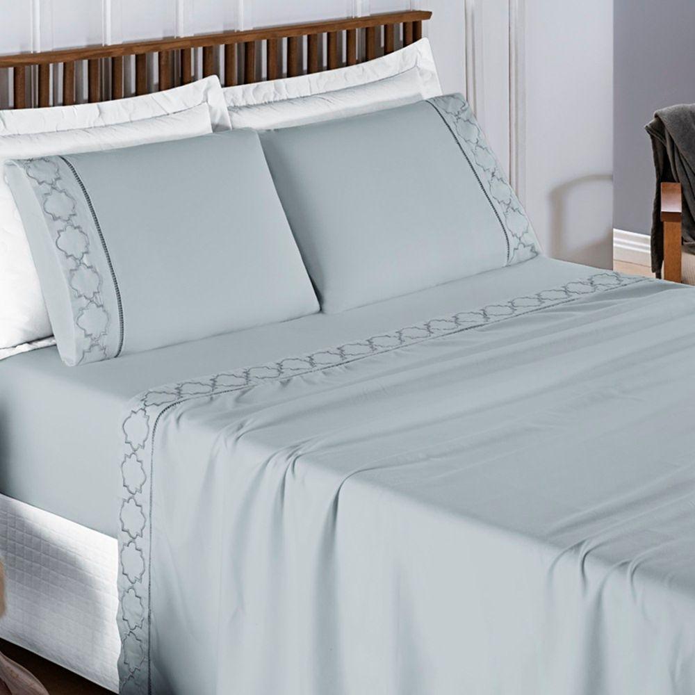 Jogo De Lençol King Infinity 300 Fios Bordado 4 Peças Cor Cinzaa - 1