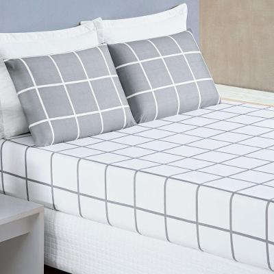 Jogo De Lençol Casal Padrão Austin Micropercal 200 Fios - 3 Peças Cor Xadrez Cinza