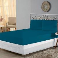 Jogo De Lençol Casal Padrão Malha 100% Algodão 3 Peças Cor Azul Petróleo - 1