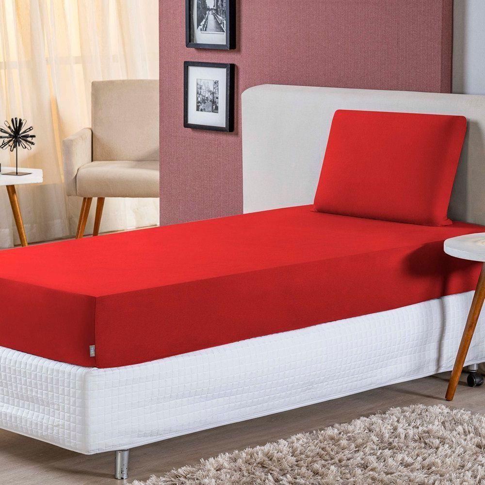 Jogo De Lençol Solteiro Malha 100% Algodão 2 Peças Cor Vermelho - 1