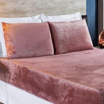 Jogo De Cama Solteiro Biasoft Manta Flannel 2 Peças - Rosê.