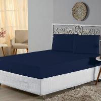 Jogo De Lençol King Malha 100% Algodão 3 Peças Cor Azul Marinho - 2