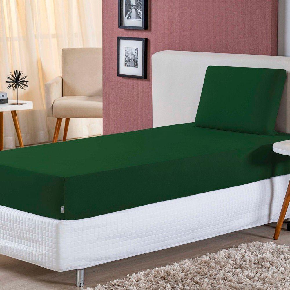 Jogo De Lençol Solteiro Malha 100% Algodão 2 Peças Cor Verde Bandeira - 1