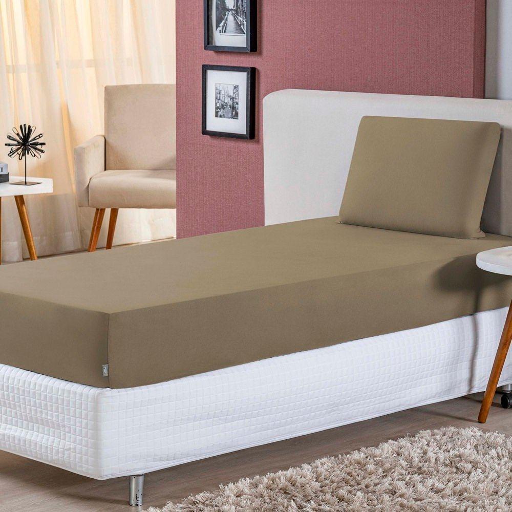 Jogo De Lençol Solteiro Malha 100% Algodão 2 Peças Cor Avela - 1