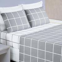 Jogo De Lençol King Austin Micropercal 200 Fios - 4 Peças Cor Xadrez Cinza - 1