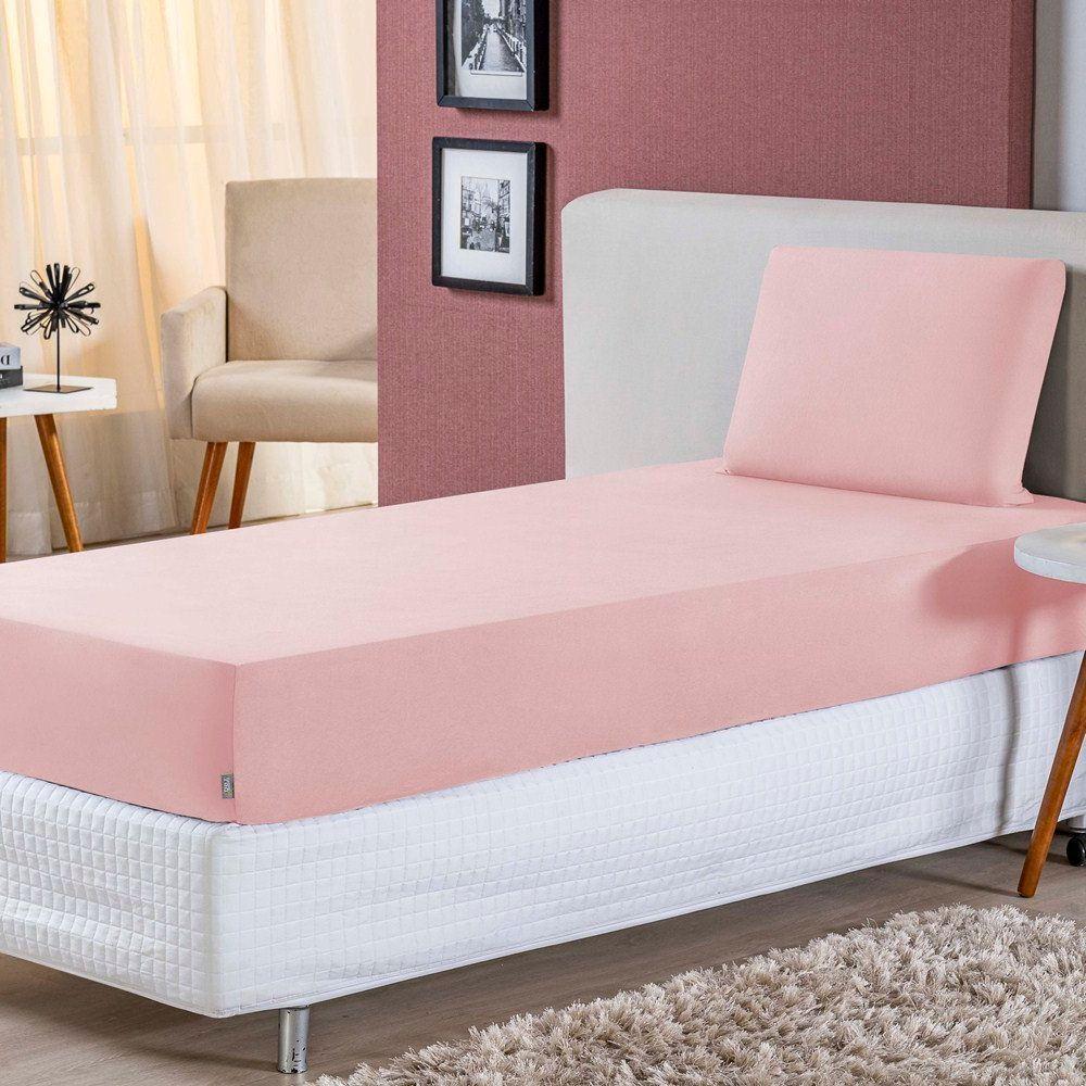 Jogo De Lençol Solteiro Malha 100% Algodão 2 Peças Cor Rosa - 1