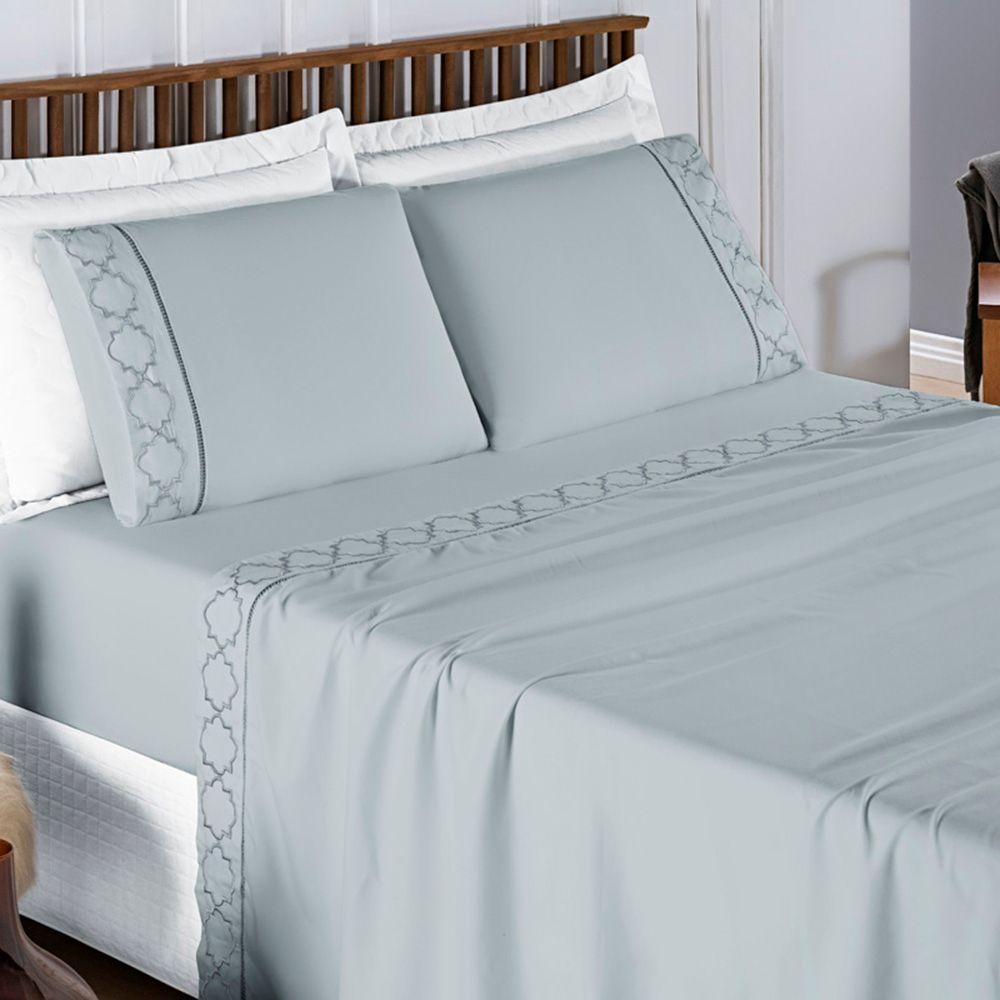 Jogo De Lençol Helena Queen 4 Peças Micropercal 400 Fios Ponto Palito Macio - Cinza - 3