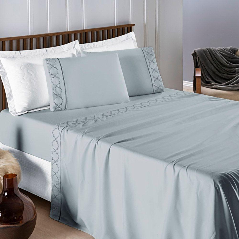 Jogo De Lençol Helena Queen 4 Peças Micropercal 400 Fios Ponto Palito Macio - Cinza - 5