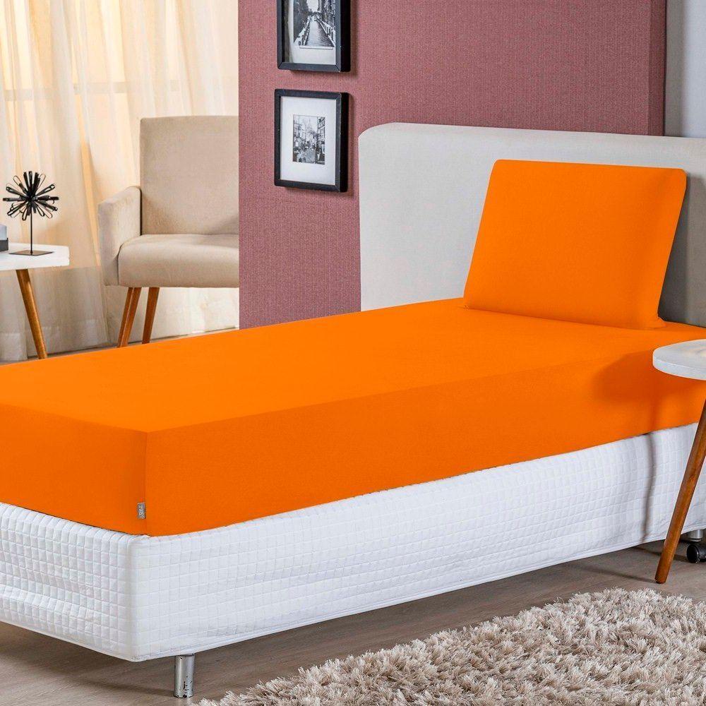 Jogo De Lençol Solteiro Malha 100% Algodão 2 Peças Cor Laranja - 4