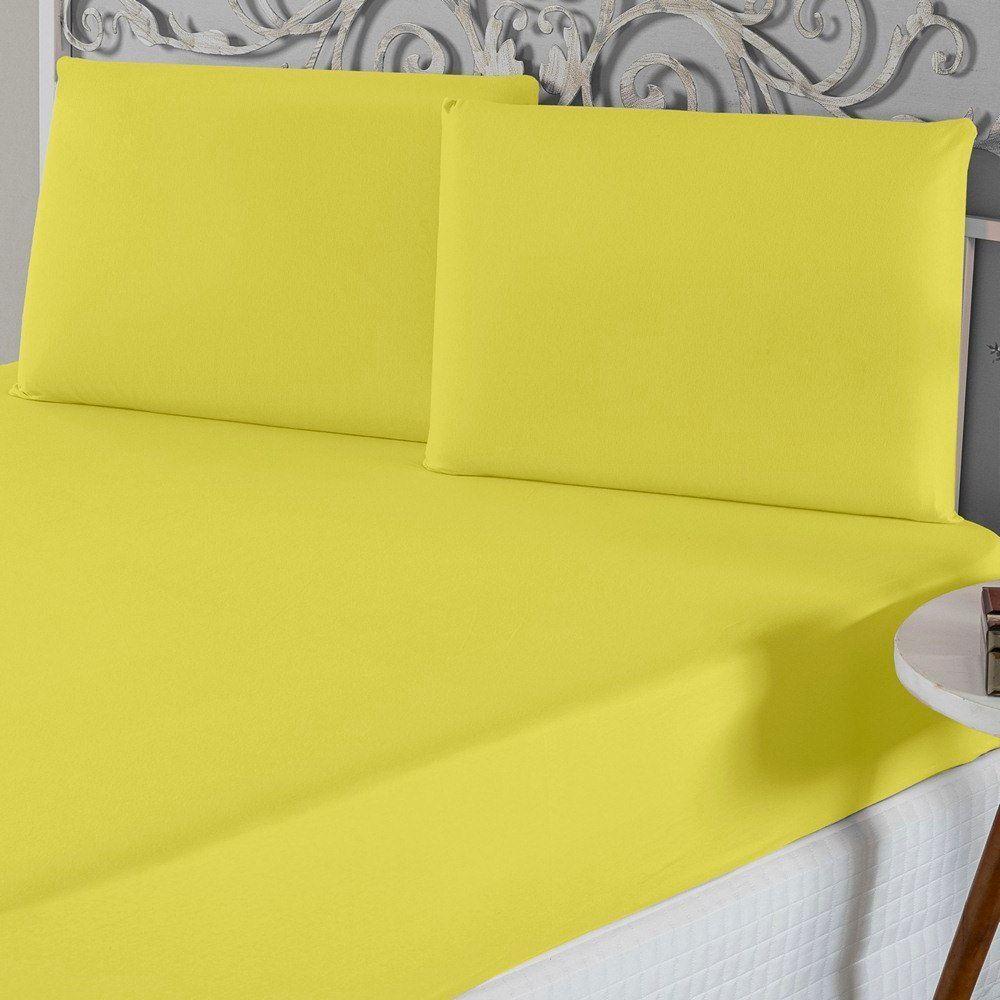 Jogo De Lençol Casal Padrão Malha 100% Algodão 3 Peças Cor Amarelo - 2