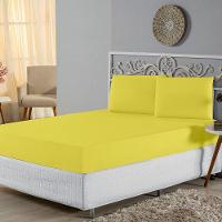 Jogo De Lençol Casal Padrão Malha 100% Algodão 3 Peças Cor Amarelo - 1