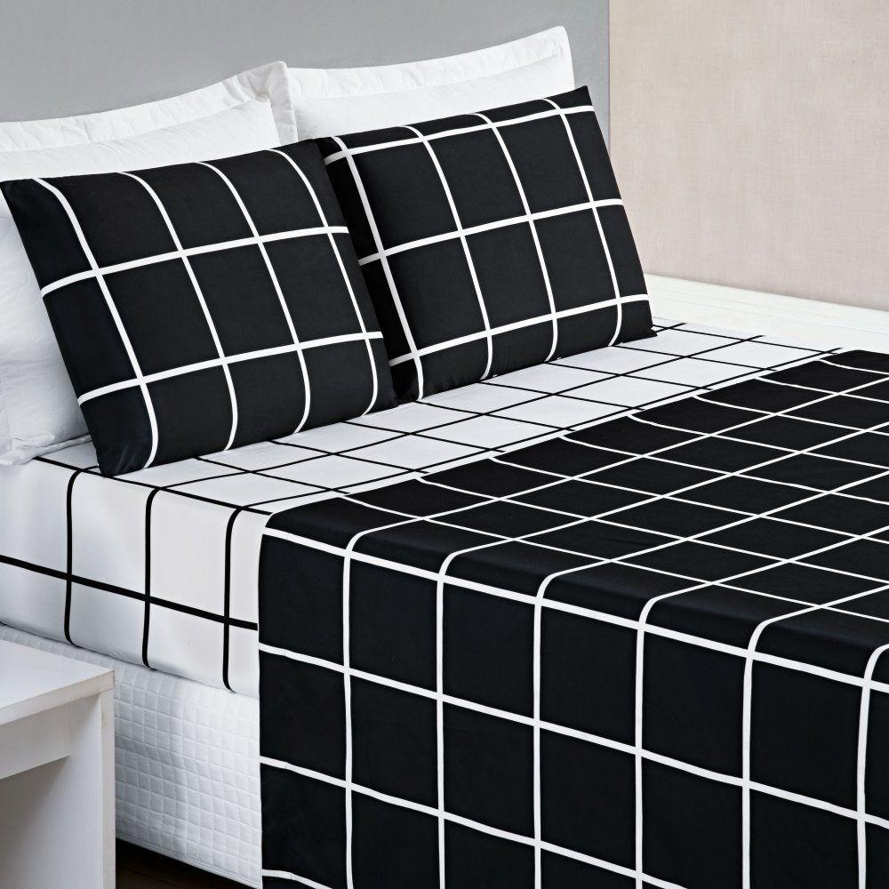 Jogo De Lençol King Austin Micropercal 200 Fios - 4 Peças Cor Xadrez Preto - 1