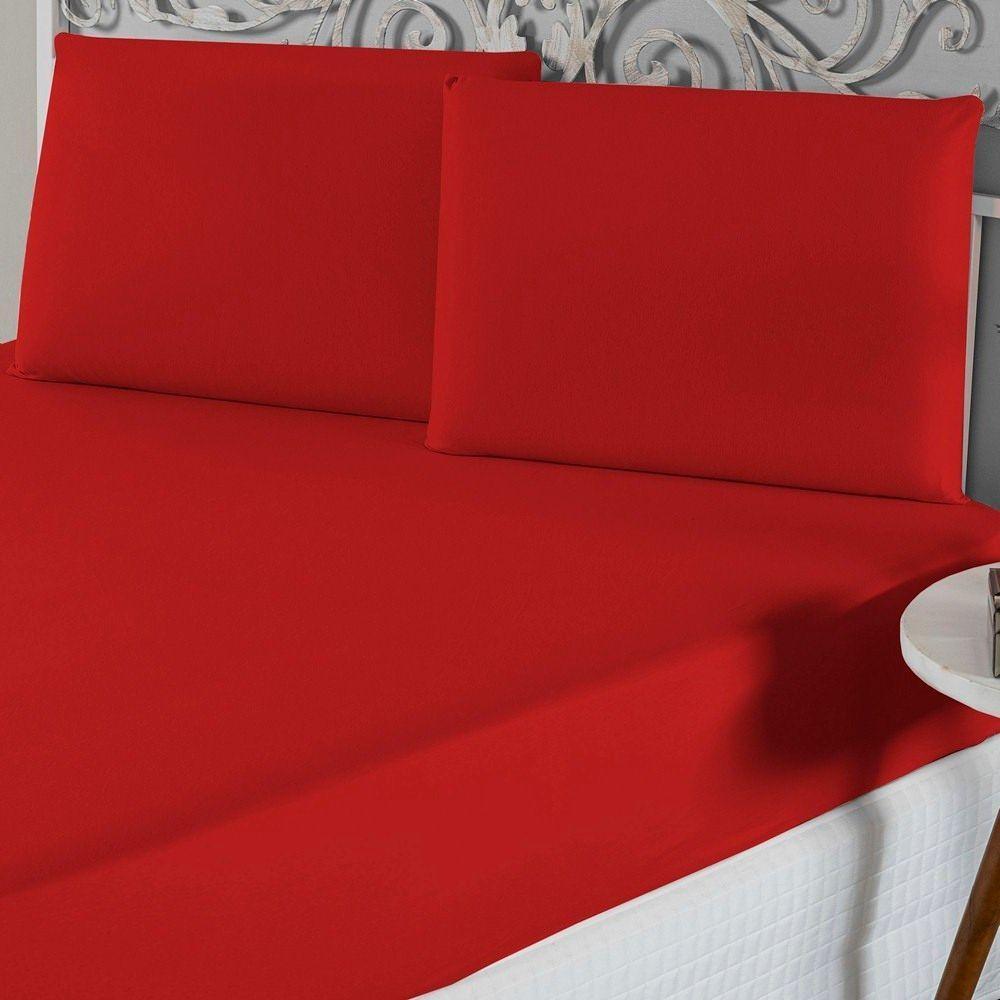 Jogo De Lençol Queen Malha 100% Algodão 3 Peças Cor Vermelho - 1