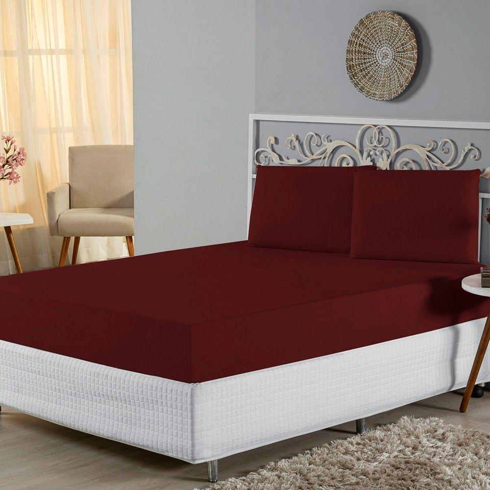 Jogo De Lençol King Malha 100% Algodão 3 Peças Cor Vinho - 2