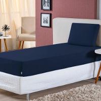 Jogo De Lençol Solteiro Malha 100% Algodão 2 Peças Cor Azul Marinho - 1