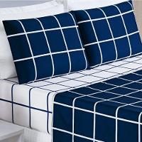 Jogo De Lençol Casal Padrão Austin Micropercal 200 Fios - 4 Peças Cor Xadrez Marinho - 2