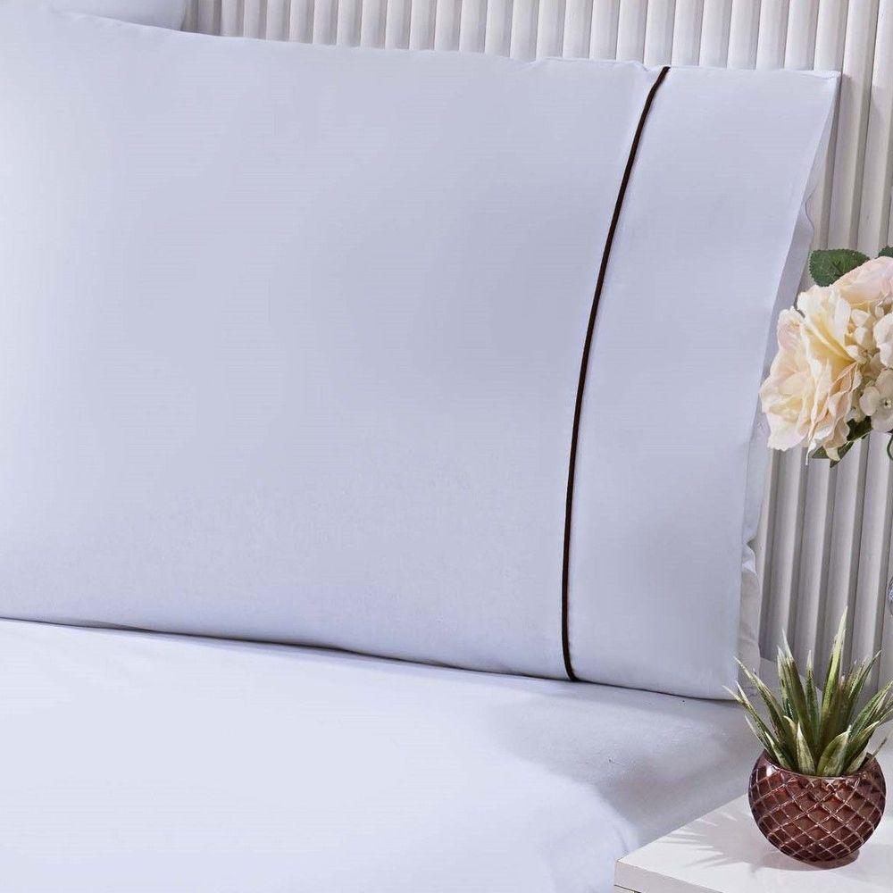 Jogo De Cama Lençol 100% Algodão Percal 150 Fios Queen Gran Moratta 3 Peças - Branco E Palha. - 2