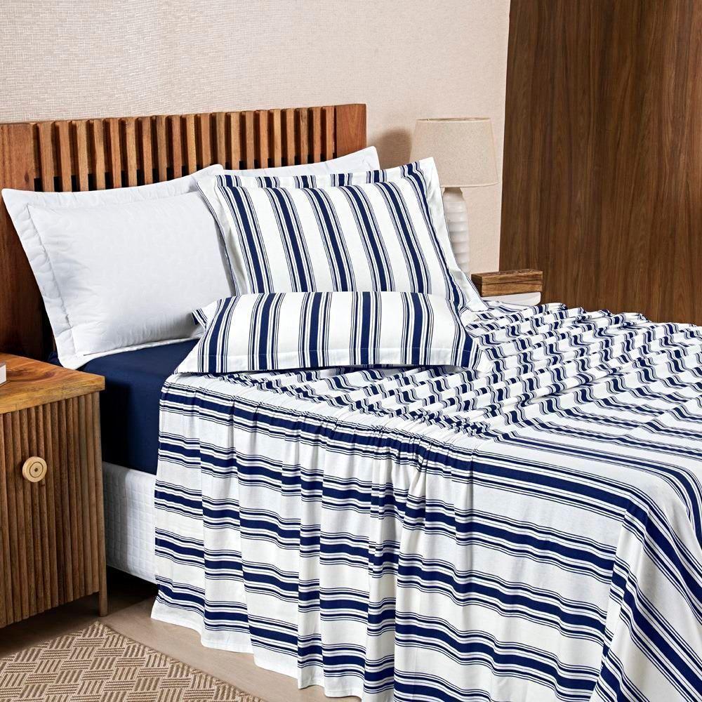 Jogo De Cama 100% Algodão Marin Solteiro 03 Peças - Marinho - 4