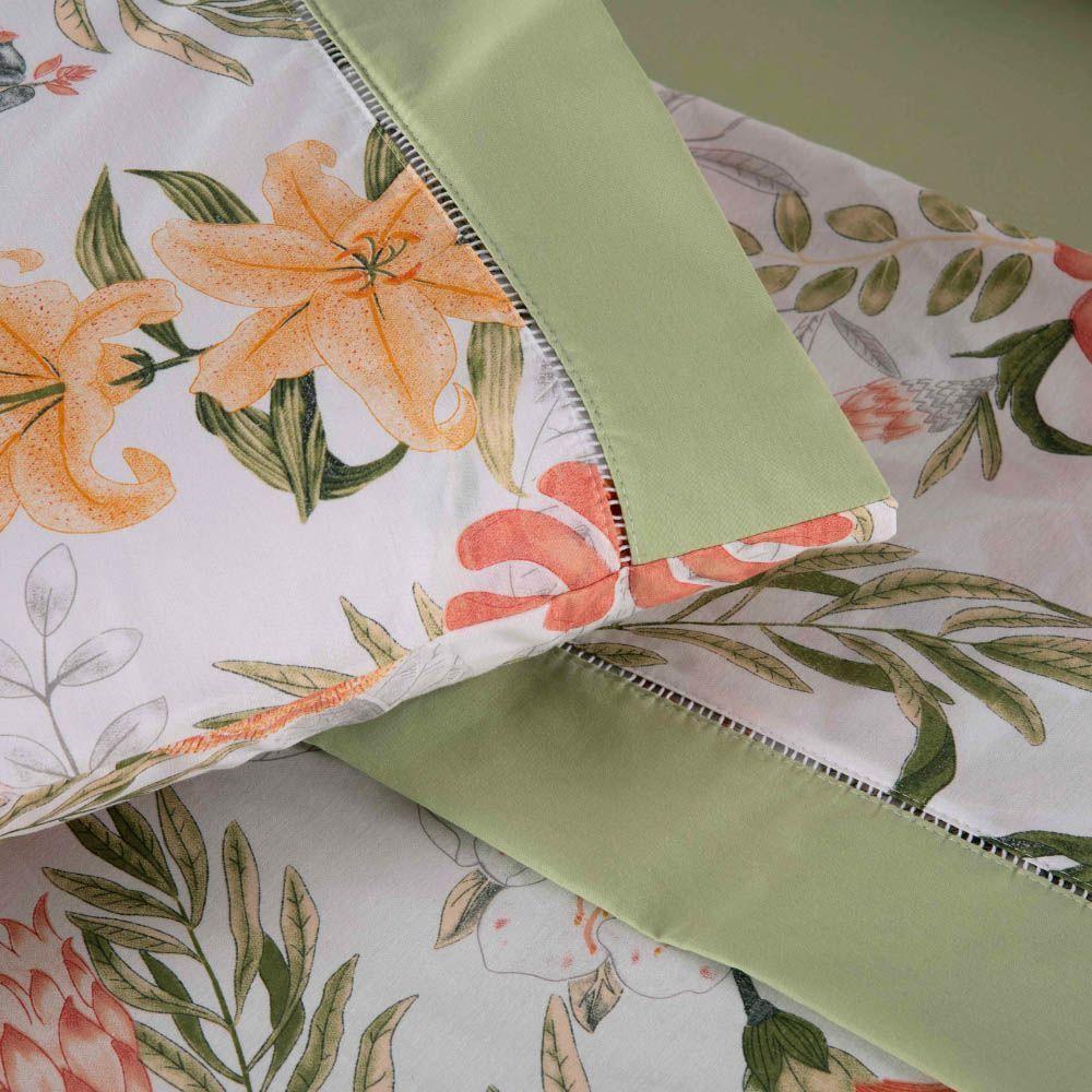 Jogo De Lençol Naturale Estampado King 4 Peças Ponto Palito Percal 180 Fios - Verde Floral - 4