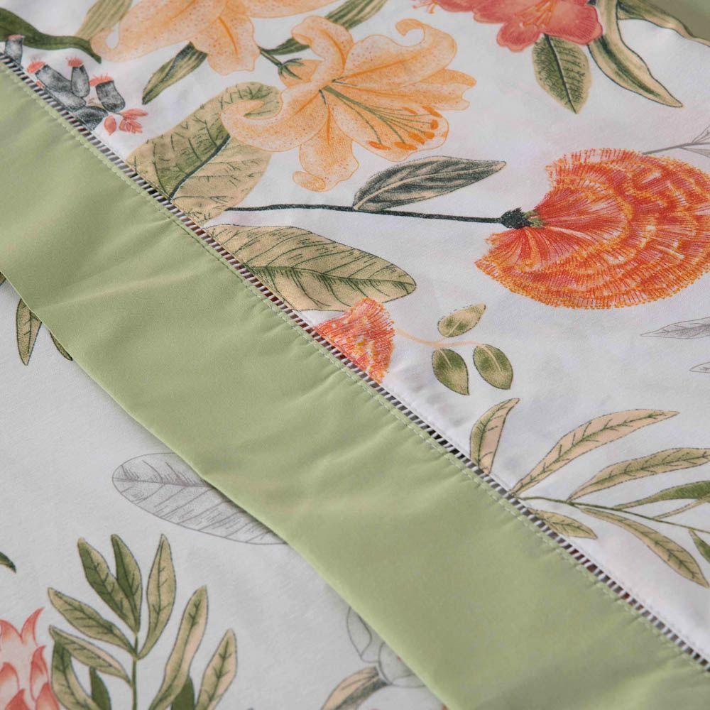 Jogo De Lençol Naturale Estampado King 4 Peças Ponto Palito Percal 180 Fios - Verde Floral - 5